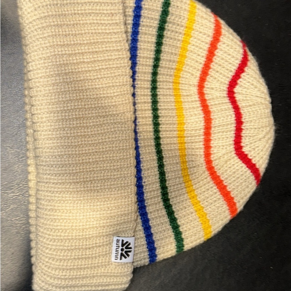 Lululemon Athletica Cream and Red Knit Hat